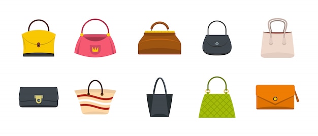 Woman bag icon set. Flat set of woman bag vector icons collection isolated