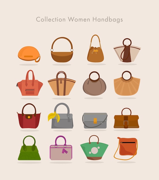 Vector woman bag illustration set