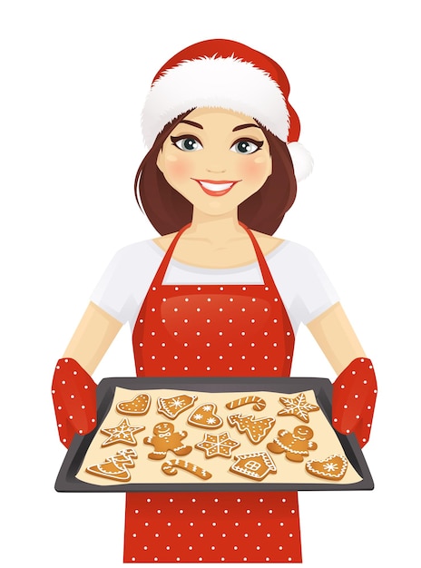 クリスマスのクッキーを焼く女性