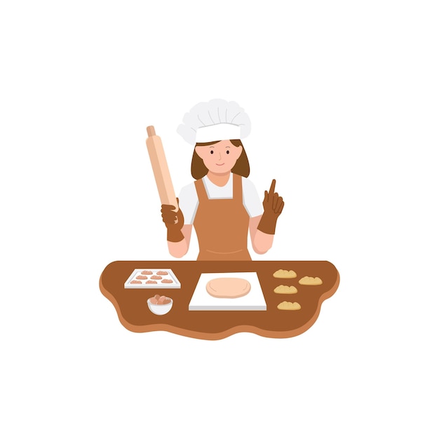 Vector woman baking cookies in the kitchen