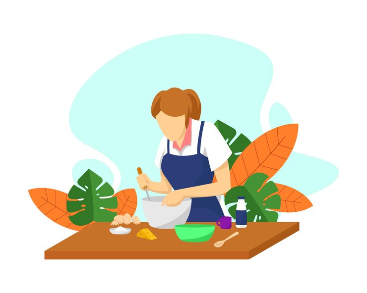 Vector woman baking outdoor cooking a meal