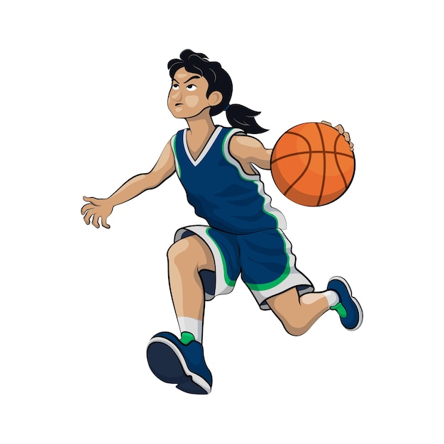 Vettore donna basket personaggio vettoriale illustrazione palla giocatore di sport basket ragazzo gioco persone sport giocano
