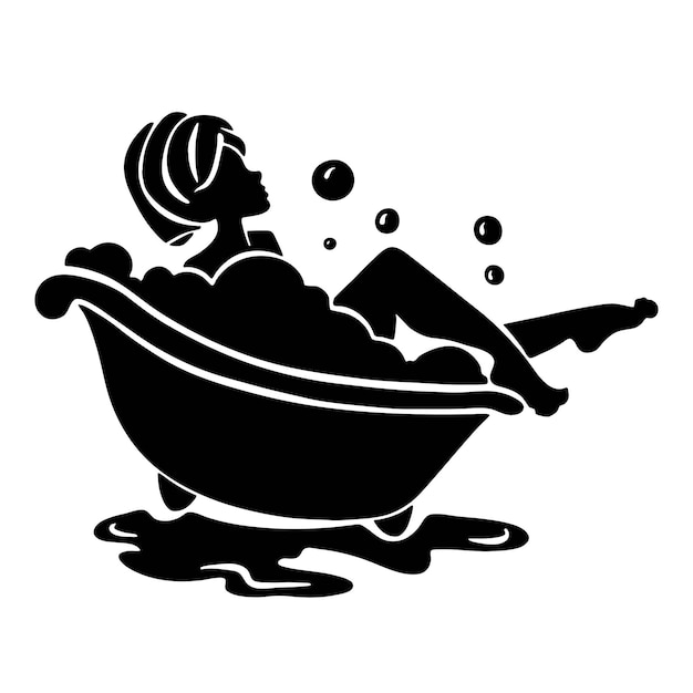 woman in bath with foam relax silhouette Vector illustration