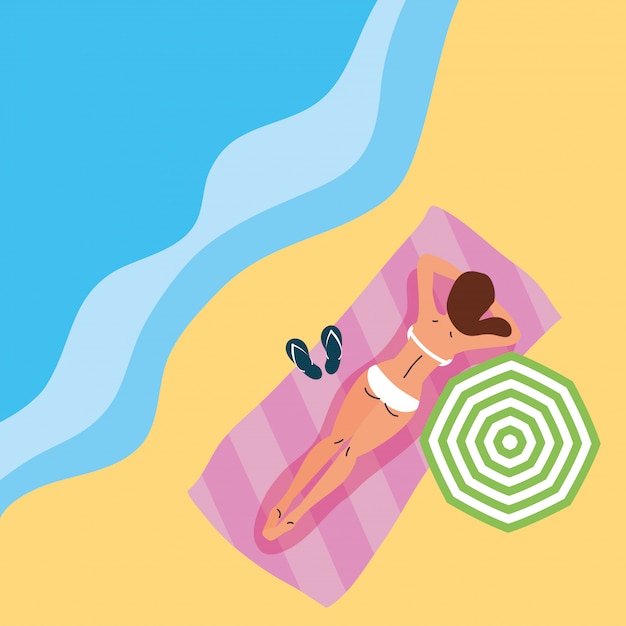 Vector woman on the beach summer vacations scene