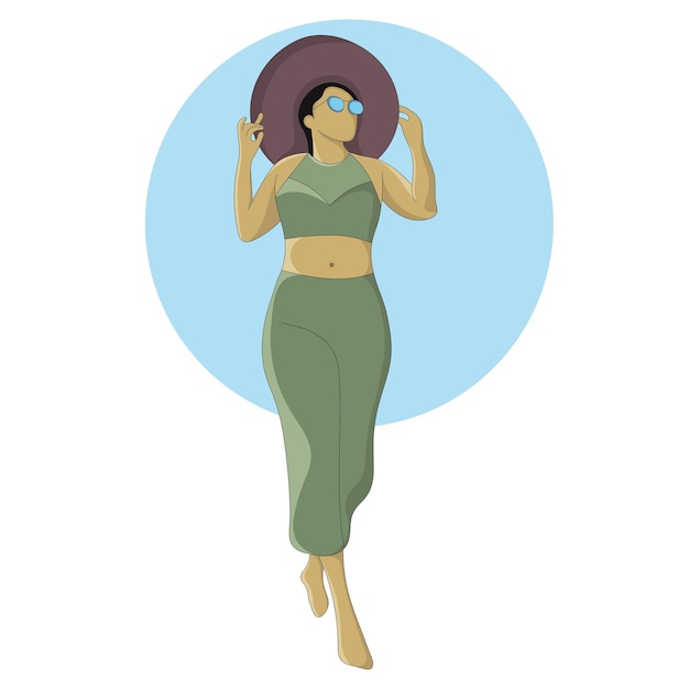 woman in beach wear with hat flat design