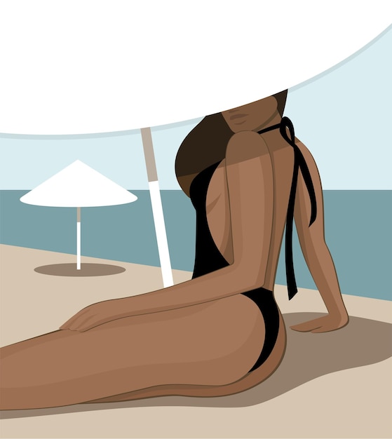 Woman on the beach under a white parasol