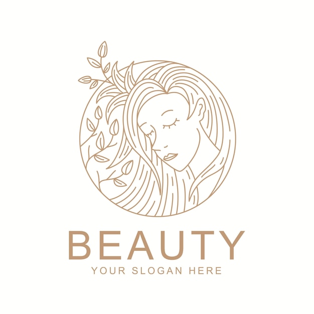 Premium Vector | Woman beauty face logo linear style with floral ornament