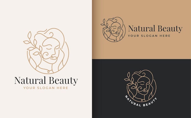 Woman beauty face logo linear style