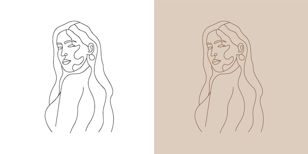 Woman beauty face minimal handdrawn line art print ready wall art.