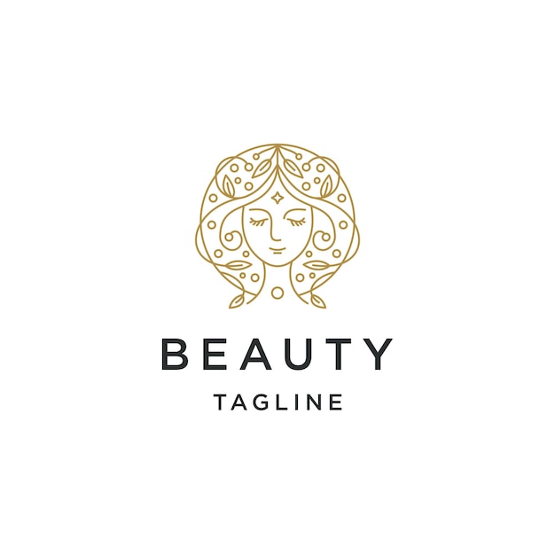 Woman beauty line with nature style logo design template flat vector