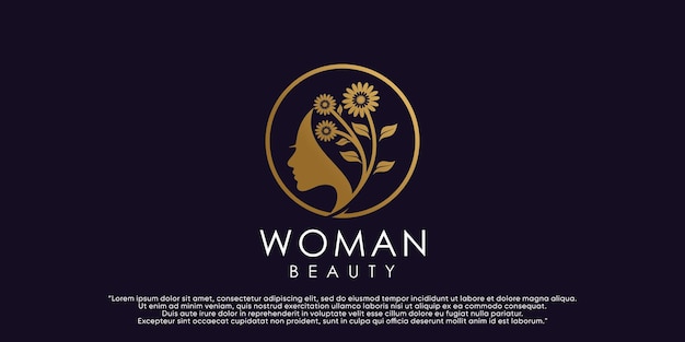 Woman beauty logo design illustration with flower and leaf element Premium Vector