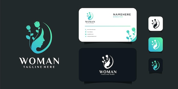 Woman beauty logo design with business card vector template logo can be used for icon brand identity spa feminine decoration and business company