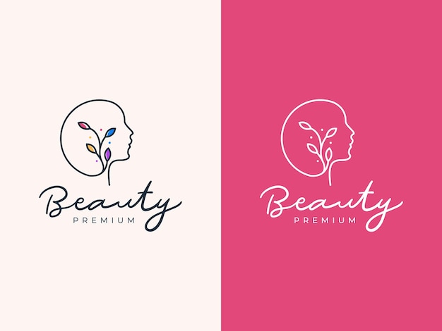 Woman beauty monoline logo design concept