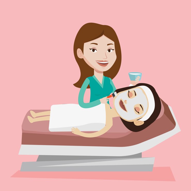 Vector woman in beauty salon during cosmetology procedure