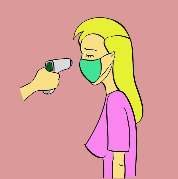 A woman being temperature check illustration