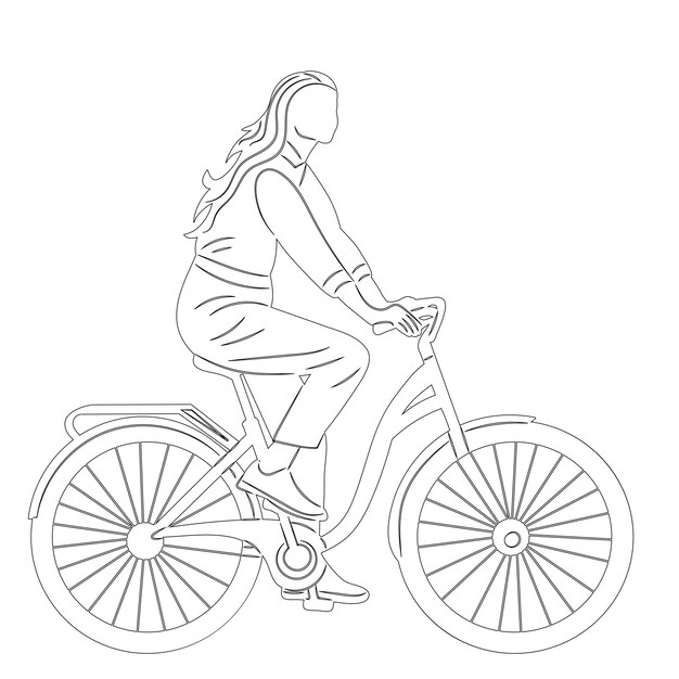 woman on a bicycle sketch on a white background vector