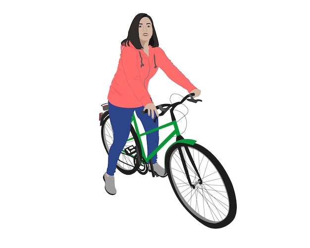 自転車に乗る女性。