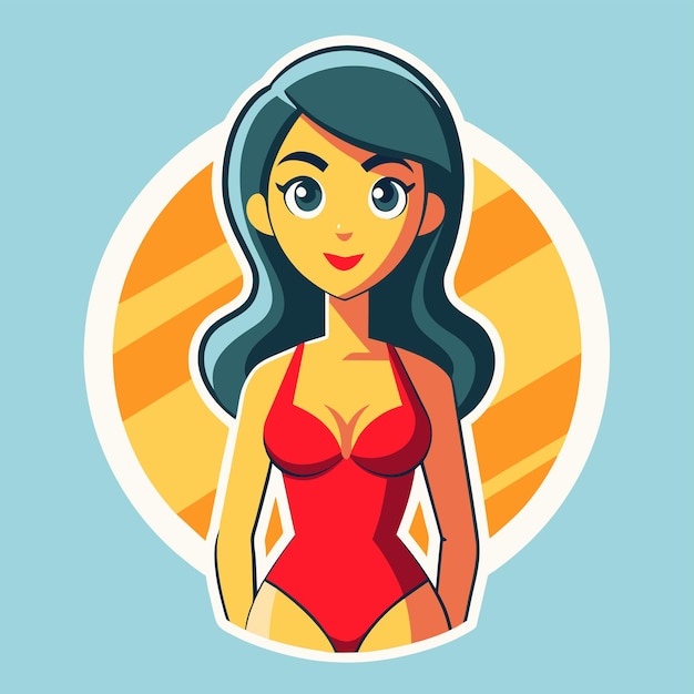 Vector woman in bikini summer girl on vacation beach swimsuit holiday hand drawn flat stylish cartoon