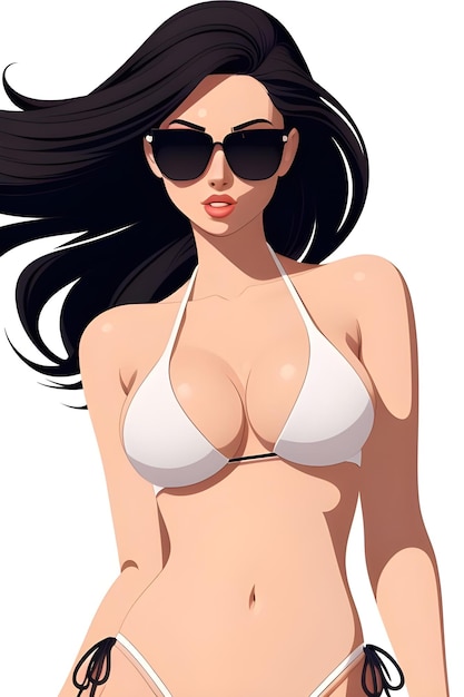 A woman in a bikini wearing sunglass