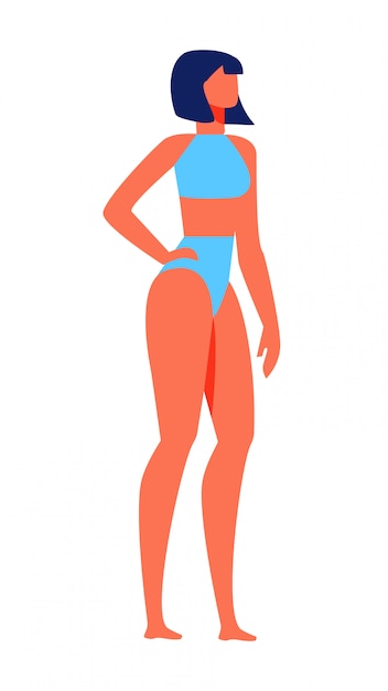 Vector woman in blue bathing suit on white background.