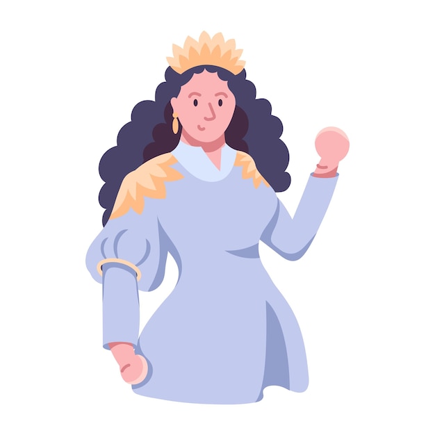 Vector a woman in a blue dress with a crown and a gold crown.
