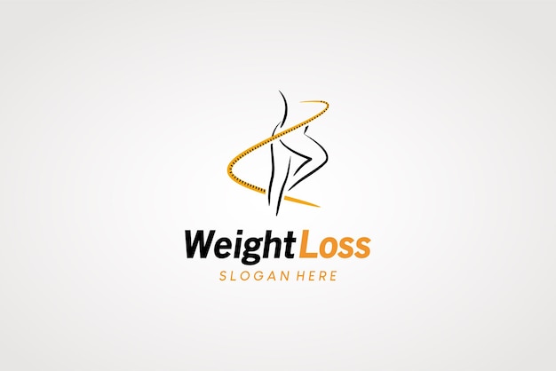 Vector woman body diet logo design weight loss thighs hips with measuring tape vector illustration