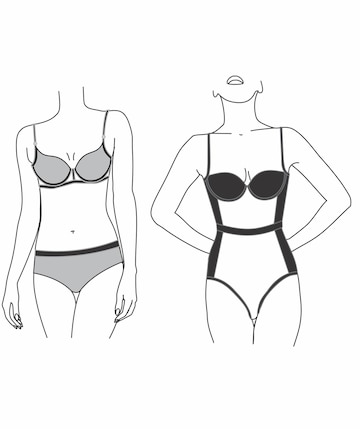 Bra design vector flat icons set. Female torso in different types of