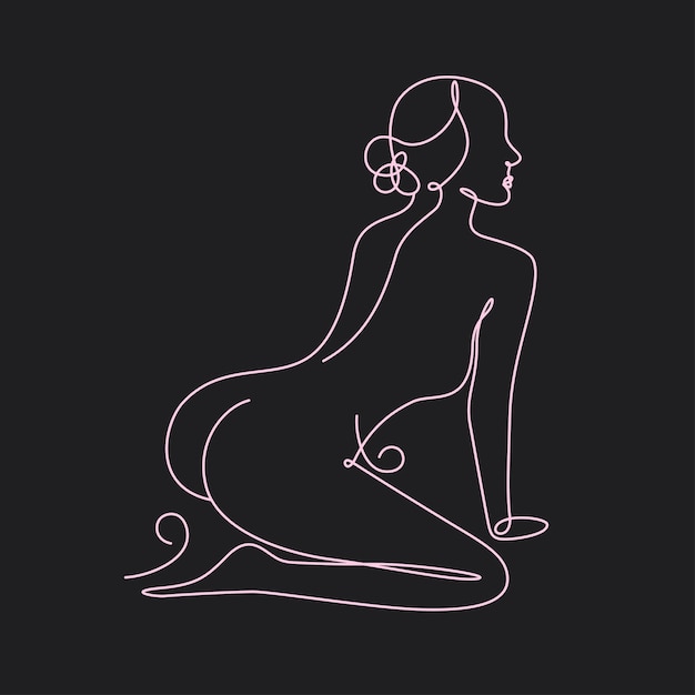 Woman Body Trendy Art Line Black background Female Figure Continuous One Line Abstract Drawing