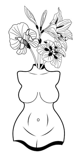 花のある女性の体花の体