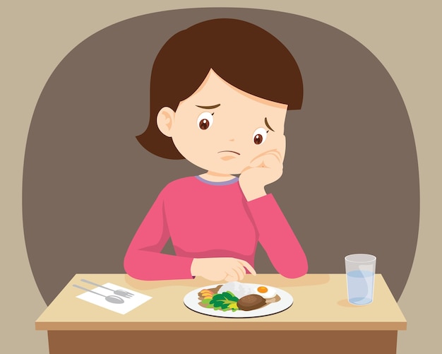 Vector woman bored with food