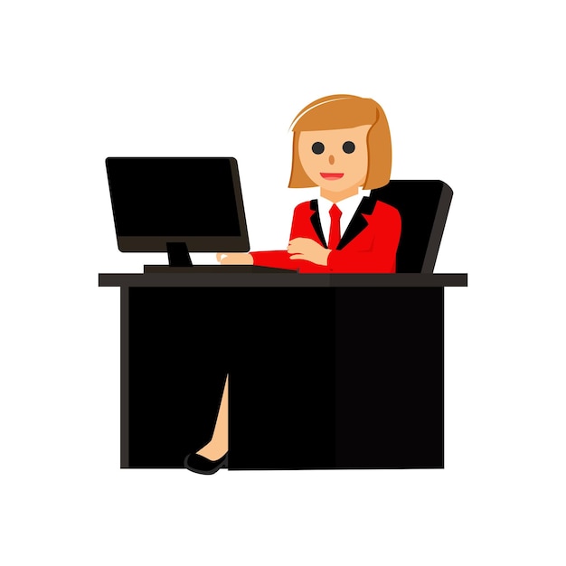 Vector woman boss move, a woman sitting on her office desk vector illustration.