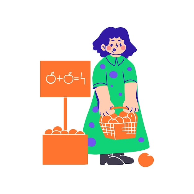 Vector woman bought a bargain on fruit