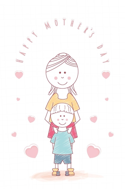 Woman and boy Mother and son Happy mothers day card Vector