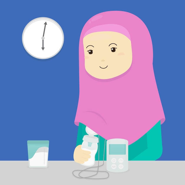 女性の乳抽出スケジュールと乳抽出可愛いベクトルイラスト漫画