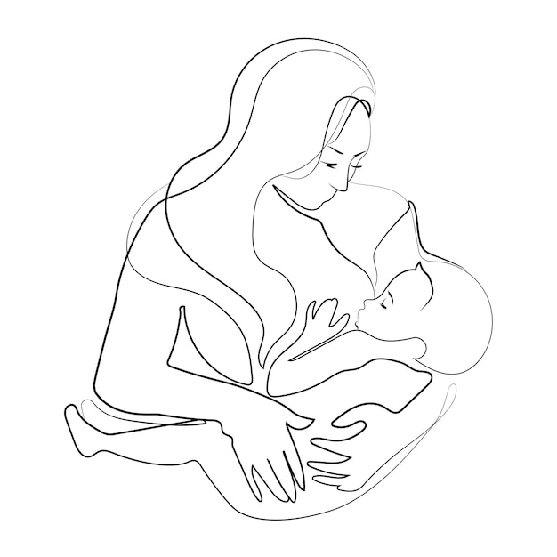 Woman breastfeeding her baby continuous line drawing,logo,icon,emblem design template,vector