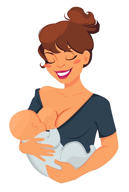 Vector woman breastfeeding newborn baby