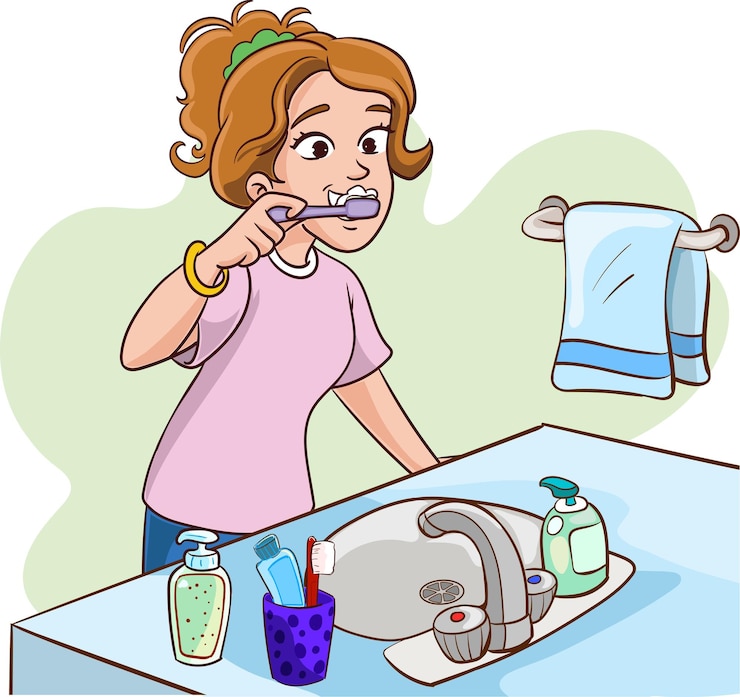 Vector woman brushing her teeth vector illustration