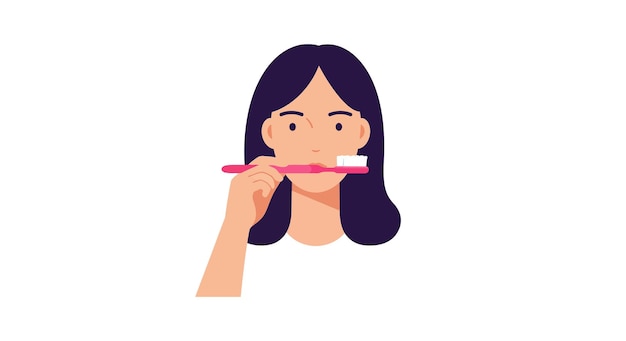 Woman brushing teeth in flat style colorful vector art