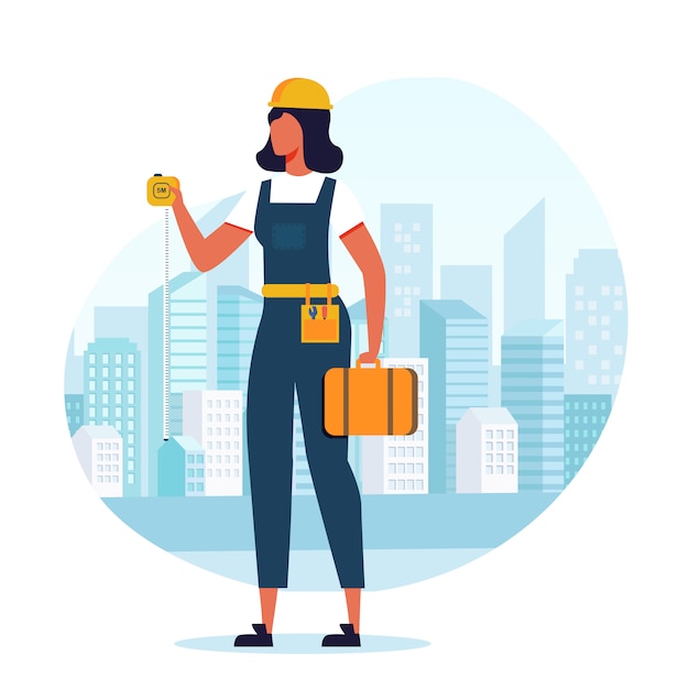 Vector woman builder, contractor flat