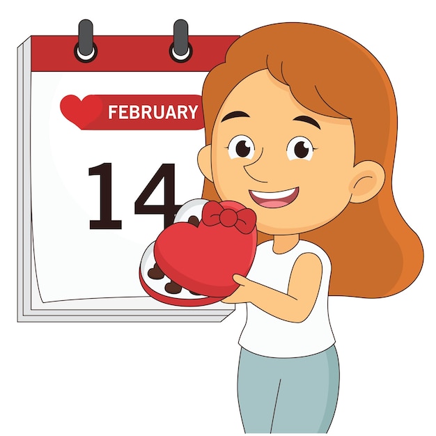 Woman Over Calendar Page Happy Valentines Day Greeting