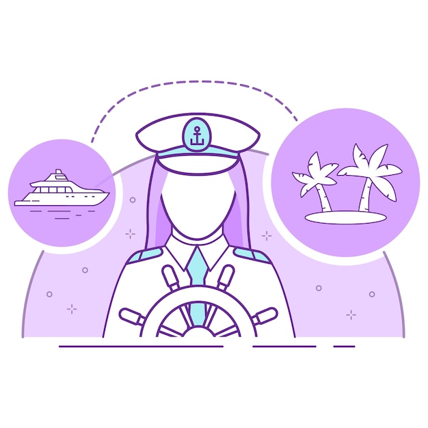 Woman captain in uniform Cruise on a yacht to a tropical island