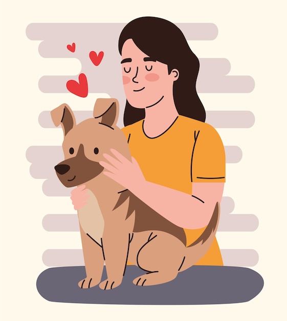 愛撫する女性と犬