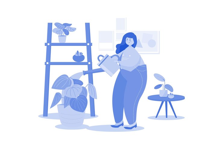 Woman caring for a houseplant