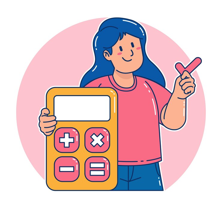 Vector a woman carries a calculator