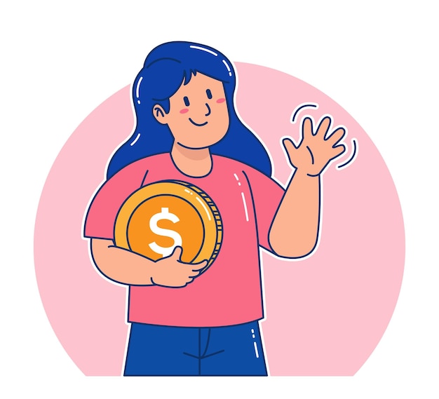 A woman carries dollar coins