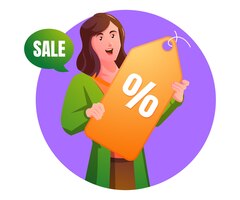 A woman carries a sale discount label