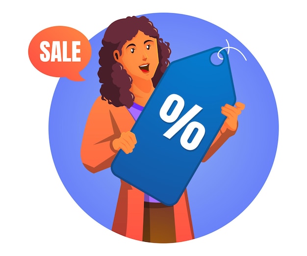 a woman carries a sale discount label