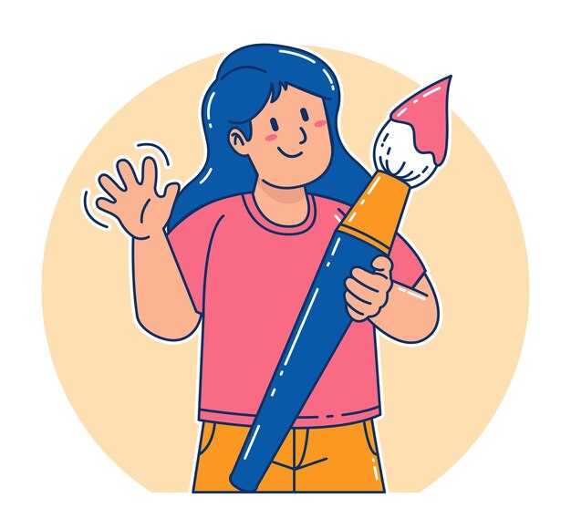 Vector woman carrying watercolor brush