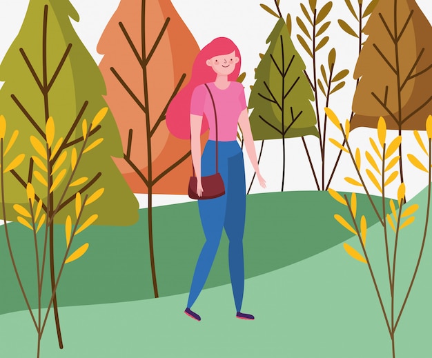 Vector woman cartoon in autumn