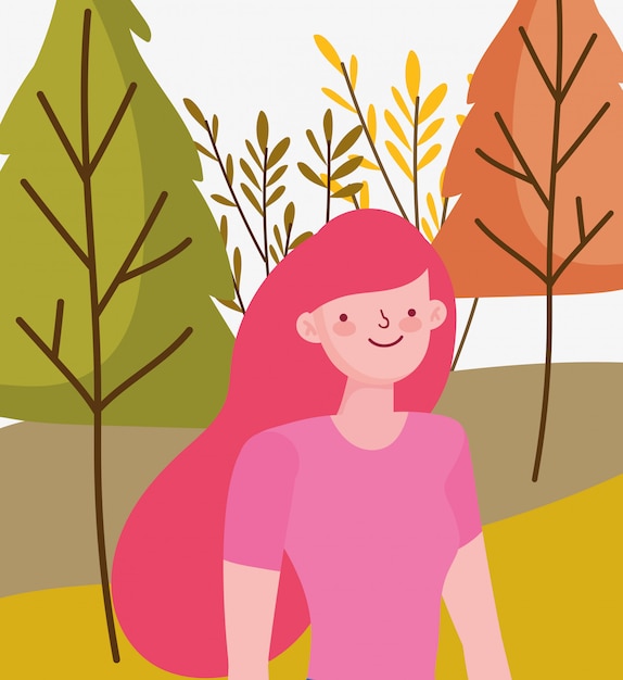 Woman cartoon in autumn